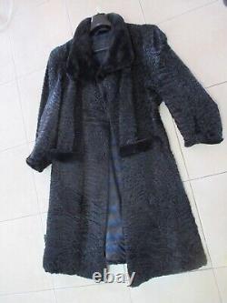 300 black genuine Persian Lamb with Mink fur coat L vintage treasure amazing
