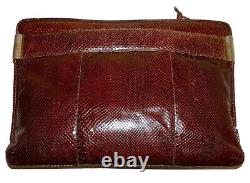 $440 Vintage RONORA & RIVOLI Rust Brown Genuine Snakeskin 9.5 x 13 Slim Handbag