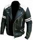 Brando Design Slim Fit Vintage Motorcycle Jacket Men Black White Leather Jacket