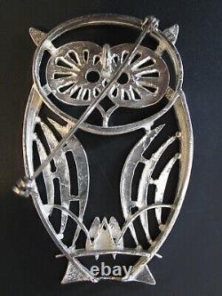 Brooch Silver 835 Strings & Light Rock Vintage Design Large Owl