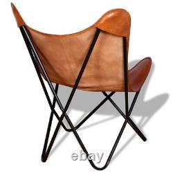 Brown Butterfly Chair Real Leather Vintage Stylish Iron Frame Retro Design