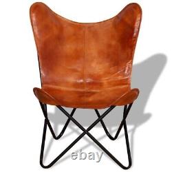 Brown Butterfly Chair Real Leather Vintage Stylish Iron Frame Retro Design