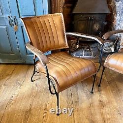Brown Leather Armchair Vintage Style Designer Chair Rustic Genuine Leather