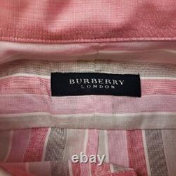 Burberry Vintage Shirt Large Mens Pink Short Sleeve Striped Genuine Regular Fit