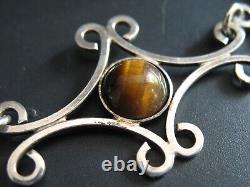 Chain Silver 925 Israel Vintage Design Necklace with Tiger Eye Gemstones