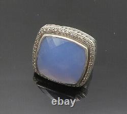 DESIGNER 925 Silver Vintage Chalcedony & Genuine Diamonds Ring Sz 9 RG19855