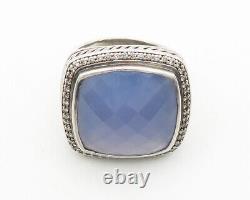 DESIGNER 925 Silver Vintage Chalcedony & Genuine Diamonds Ring Sz 9 RG19855