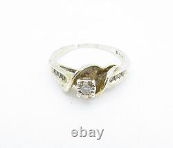 DESIGNER 925 Silver Vintage Genuine Diamonds Solitaire Ring Sz 9 RG7692