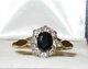 Designer Vintage 18ct Gold Real Dark Blue Sapphire& Real Diamonds Ring Uk Q1/2