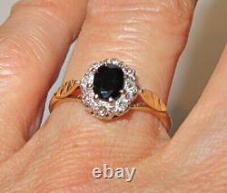 Designer Vintage 18ct Gold Real Dark Blue Sapphire& Real Diamonds Ring UK Q1/2