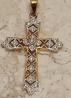 Designer Vintage 1983 Solid 18k Gold Genuine Diamond Cross Pendant 40th Birthday