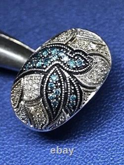 Estate Real Blue Diamond Designer ring 925 sterling silver Open Metal Work Sz 5