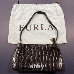 FURLA Vintage Genuine Leather Croc Embossed Shoulder Hand Bag withDust Bag