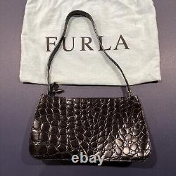 FURLA Vintage Genuine Leather Croc Embossed Shoulder Hand Bag withDust Bag