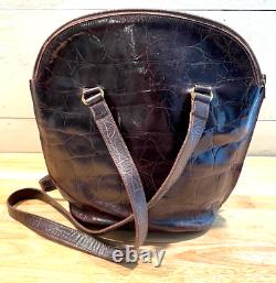 FURLA Vintage Genuine Leather Made in Italy Croc Embossed Shoulder Bag Brown