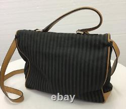 Fendi Bag, Genuine Vintage Fendi Pequin Stripe Tan Handbag Satchel w Top Handle