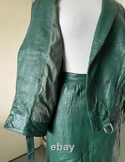 GENEL Vintage 1980s Genuine Leather Oversized Jacket Coat Matching Suit Skirt