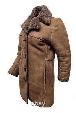 Genuine 100% Real Sheepskin Vintage Coat Nubuk Shearling Sheep Leather Wool Uk10