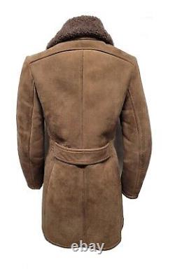 Genuine 100% Real Sheepskin Vintage Coat Nubuk Shearling Sheep Leather Wool Uk10
