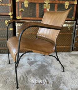 Genuine Leather Brown Feature Accent Armchair Vintage Retro Modern Designer