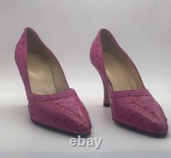 Genuine Ostrich Size 3.5 Fuxia Pink Exquisite Vintage Design of The 70s