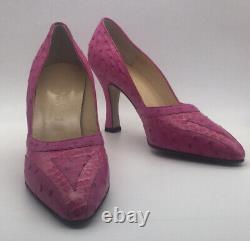 Genuine Ostrich Size 3.5 Fuxia Pink Exquisite Vintage Design of The 70s