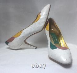 Genuine Ostrich Size 7UK White LANZONI & b Exquisite Vintage Design of The 70s