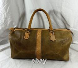 Genuine olive and tan leather duffle travel bag vintage unisex