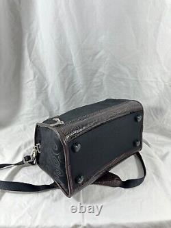 Genuine vintage BRIGHTON black brown leather train cosmetics bag with croc patte