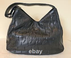 Gianni Versace vintage black Medusa Leather Hobo Bag Handbag Top Zip Strap