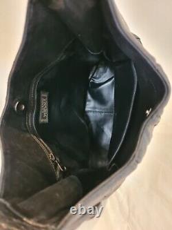 Gianni Versace vintage black Medusa Leather Hobo Bag Handbag Top Zip Strap
