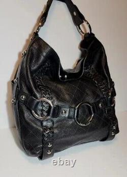 Isabella Fiore Carina Large Black Leather Hobo Braided Accents Shoulder $795