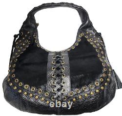Isabella Fiore Hendrix Studded Blk Leather Hair On Shoulder Handbag Hobo Mp$895
