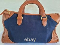 JM Hulme co Canvas Leather handbag blue fabric & Brown leather vintage handbag