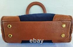 JM Hulme co Canvas Leather handbag blue fabric & Brown leather vintage handbag
