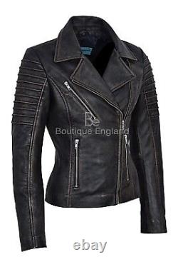 Ladies Vintage Look Leather Jacket Fashion Designer Series Real Leather 9334