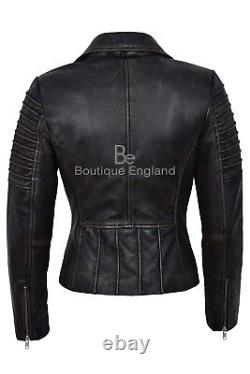 Ladies Vintage Look Leather Jacket Fashion Designer Series Real Leather 9334