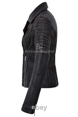 Ladies Vintage Look Leather Jacket Fashion Designer Series Real Leather 9334