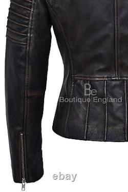 Ladies Vintage Look Leather Jacket Fashion Designer Series Real Leather 9334