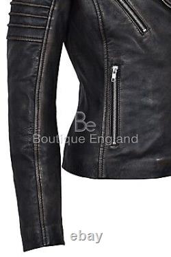 Ladies Vintage Look Leather Jacket Fashion Designer Series Real Leather 9334