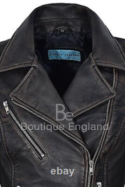 Ladies Vintage Look Leather Jacket Fashion Designer Series Real Leather 9334