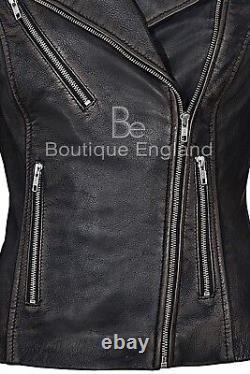 Ladies Vintage Look Leather Jacket Fashion Designer Series Real Leather 9334