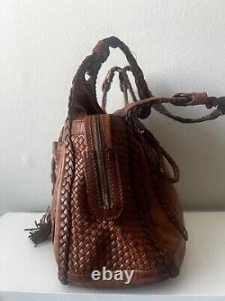 Lockheart Brown Braidy Bunch Woven Tassel Vtg Leather Shoulder Handbag