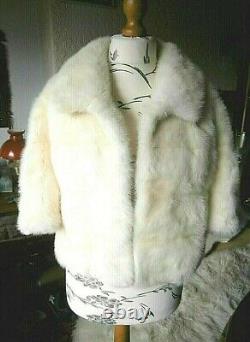 Magnificent vtg WHITE real mink fur BOLERO opera jacket, FABULOUS DESIGN, MINT