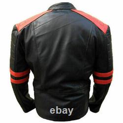 Men Vintage Red Black Classic Biker Vintage Retro Motorcycle Real Leather Jacket