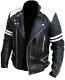 Men's Brando Design Motorcycle Vintage White & Black New Leather Jacket
