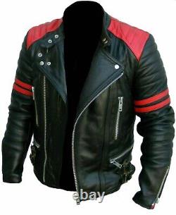 Men's Brando Real Leather Jacket Classic Biker Vintage Black Retro Motorcycle UK