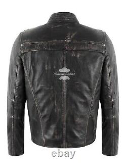 Men's Cafe Racer Biker Real Leather Jacket Black Vintage Retro Motorbike Jacket