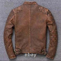 Men's Cafe Racer Biker Vintage Motorcycle Distressed Tan Brown Leather Jacket
