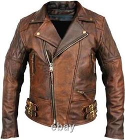 Men's Classic Diamond Brando Style Motorcycle Black/Brown Leather Biker Jacket